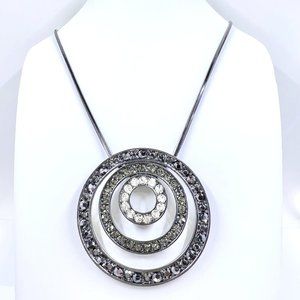 NWT - Lane Bryant - Large Round Jeweled Pendant Gunmetal Tone 35” Necklace